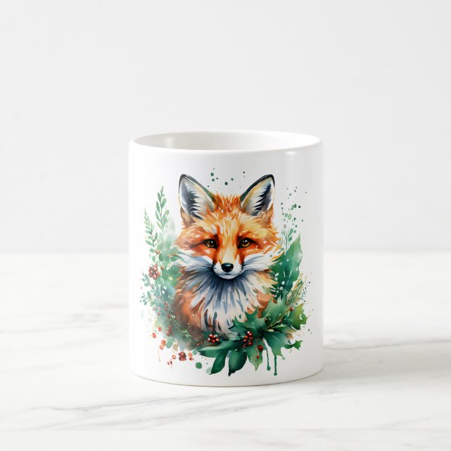 Fox and Holly with Red Berries Coffee Mug (Center)