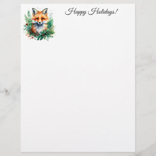 Fox and Holly with Red Berries Letterhead