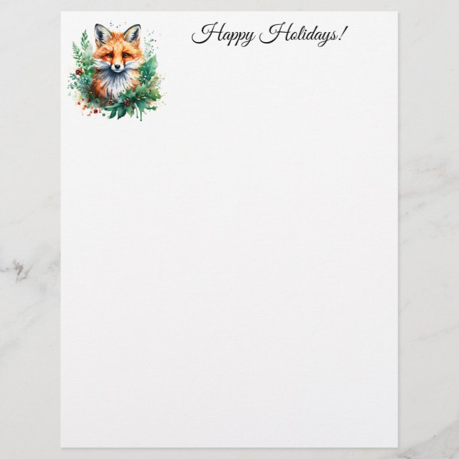 Fox and Holly with Red Berries Letterhead (Front)