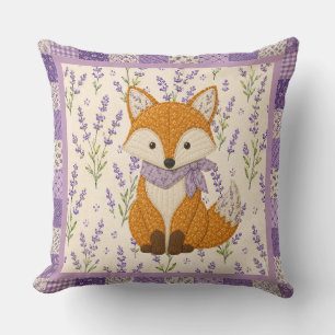 Fox and Lavender Throw Pillow