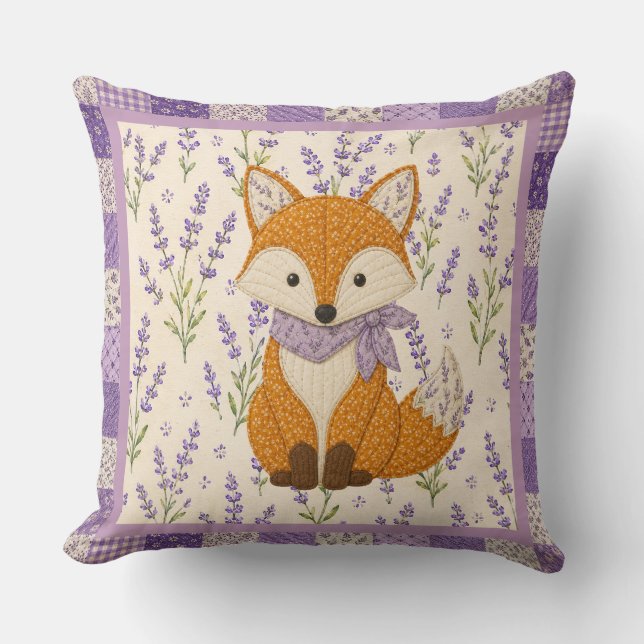 Fox and Lavender  Throw Pillow (Front)