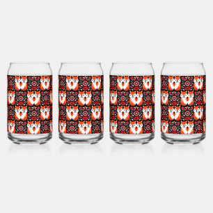 Fox And Nature Nordic Folk Art Can Glass