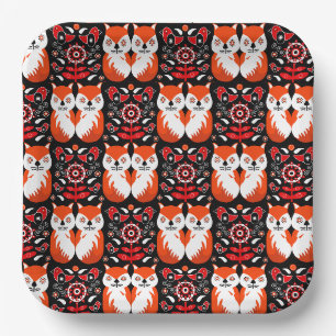 Fox And Nature Nordic Folk Art Paper Plate