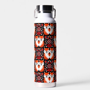 Fox And Nature Nordic Folk Art Water Bottle