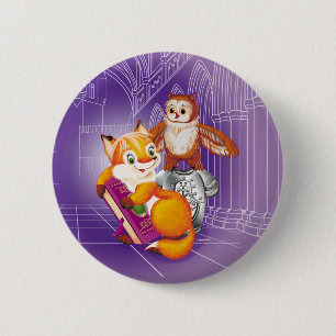 fox and owl 2 inch round button