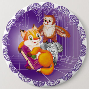 fox and owl 6 inch round button