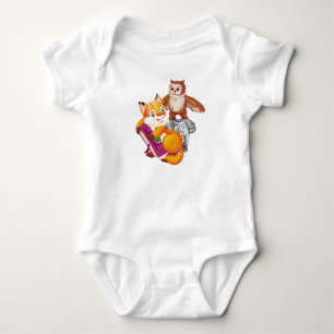fox and owl baby bodysuit