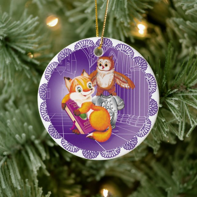 fox and owl ceramic ornament (Tree)