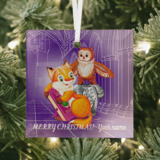 Fox and Owl  Glass Ornament