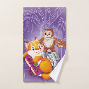 fox and owl hand towel