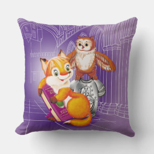 fox and owl throw pillow
