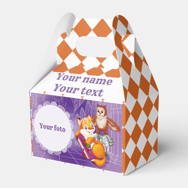 fox and owl  violet favor box (Front Side)