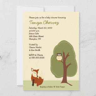 Fox and Owl  Woodland Forest Baby Shower 5x7 Invitation