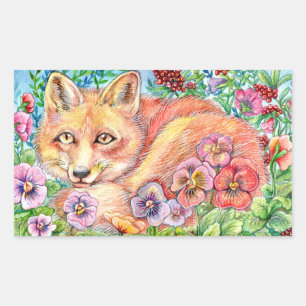 Fox and Pansies Sticker