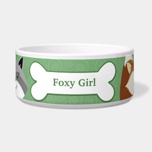 Fox and Raccoon Custom Pet Dog Food Bowl - Green