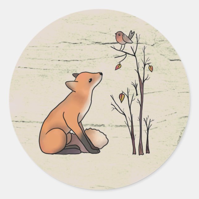 fox and robin classic round sticker (Front)