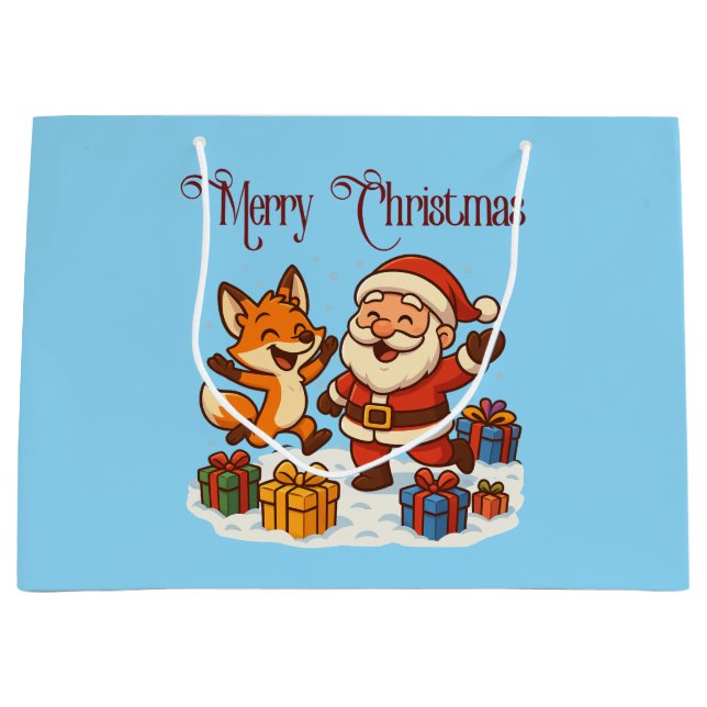 Fox and Santa Christmas Gift Bag (Front)