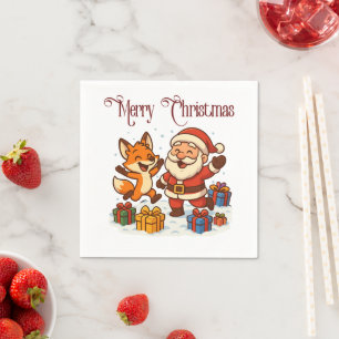 Fox and Santa Christmas Paper Napkin