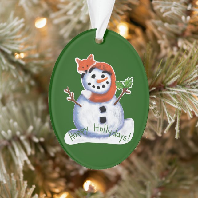 Fox and Snowman Friends Christmas Ornament (Tree)