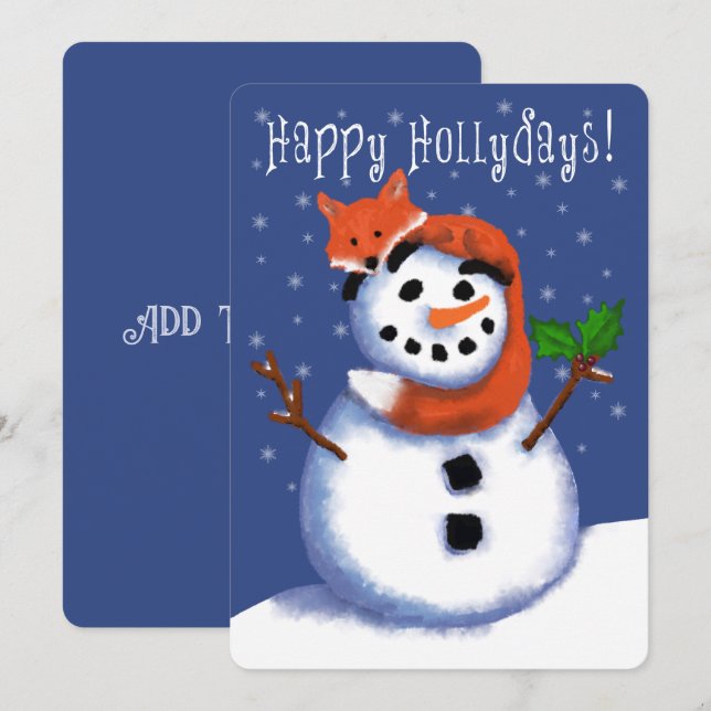 Fox and Snowman Happy Hollydays! So Cute (Front/Back)