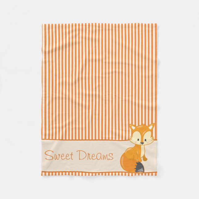 Fox and Tan & Orange Stripes | Personalized Fleece Blanket (Front)