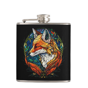 Fox Animal Portrait Stained Glass Wildlife Outdoor Hip Flask