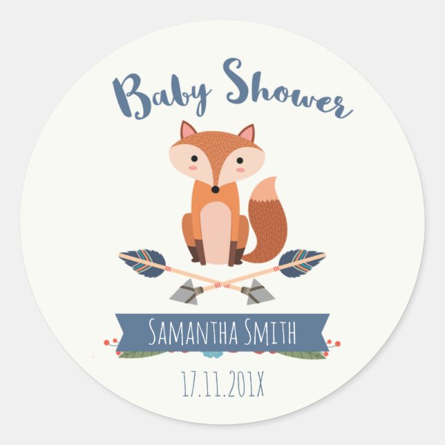 Fox Arrows Baby Shower Favour Sticker (Front)