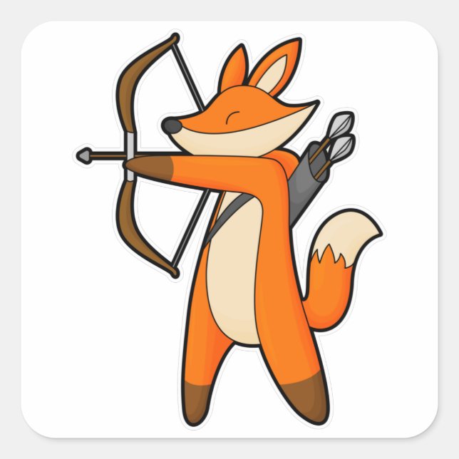 Fox as Archer with Arrow & Bow Square Sticker (Front)