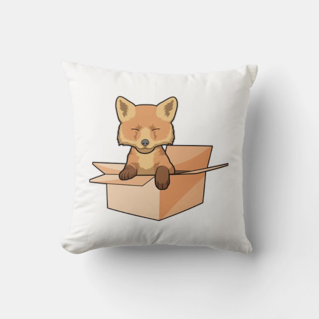 Fox as Baby in Box Throw Pillow (Front)