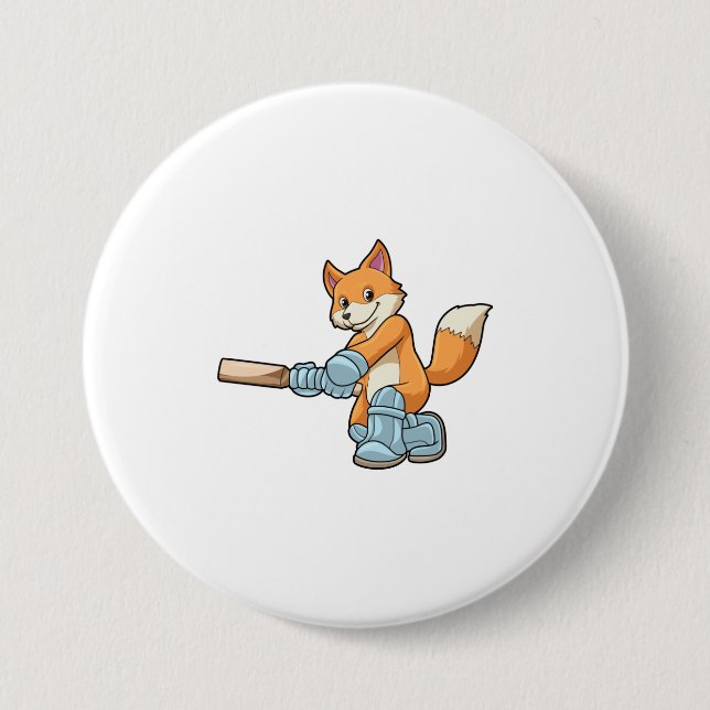 Fox as Batsman with Cricket bat 3 Inch Round Button (Front)