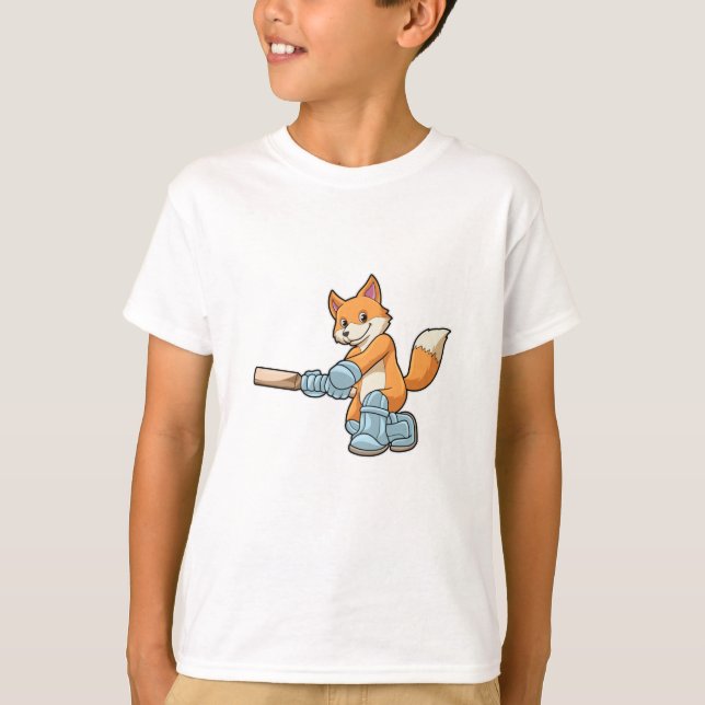 Fox as Batsman with Cricket bat T-Shirt (Front)