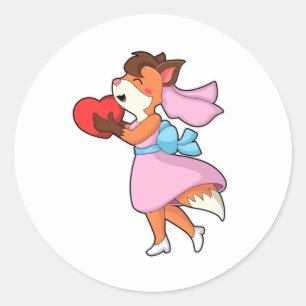 Fox as Bride with Dress & Heart Classic Round Sticker