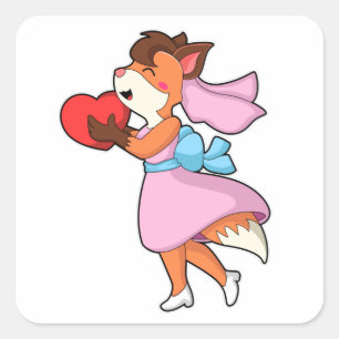 Fox as Bride with Dress & Heart Square Sticker