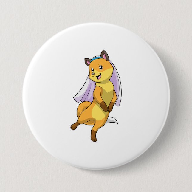 Fox as Bride with Veil 3 Inch Round Button (Front)