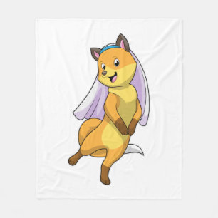 Fox as Bride with Veil Fleece Blanket