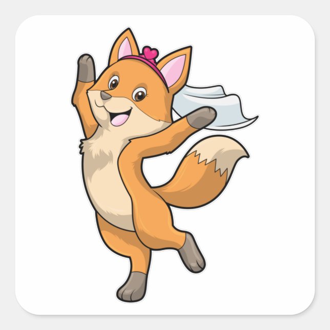 Fox as Bride with Veil & Heart Square Sticker (Front)