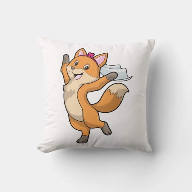 Fox as Bride with Veil & Heart Throw Pillow (Front)