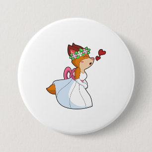 Fox as Bride with with Wedding dress & Flower wrea 3 Inch Round Button