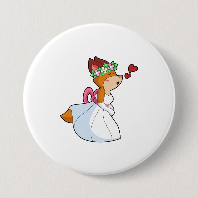 Fox as Bride with with Wedding dress & Flower wrea 3 Inch Round Button (Front)