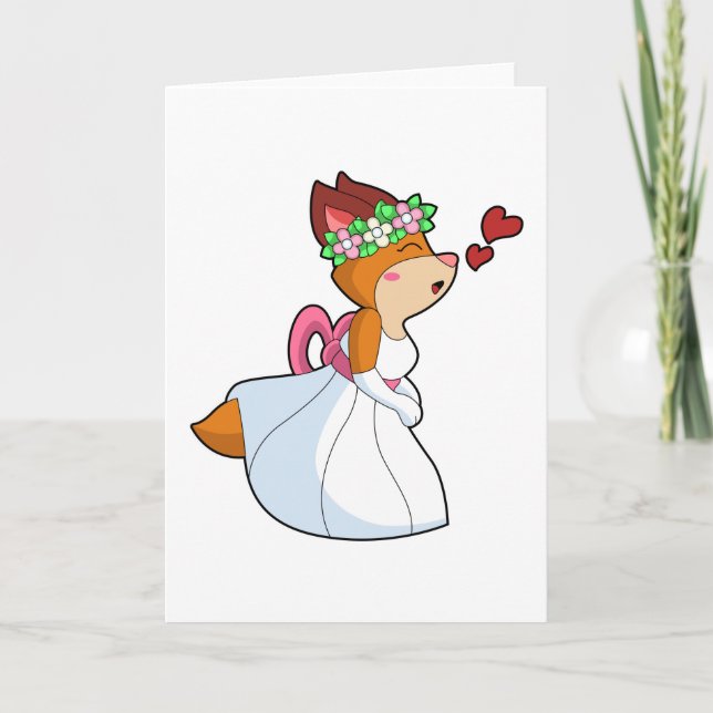 Fox as Bride with with Wedding dress & Flower wrea Card (Front)