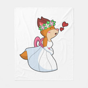 Fox as Bride with with Wedding dress & Flower wrea Fleece Blanket