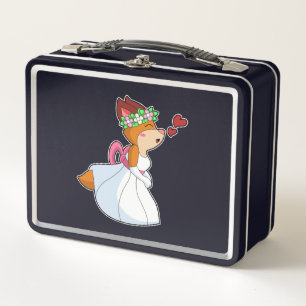 Fox as Bride with with Wedding dress & Flower wrea Metal Lunch Box