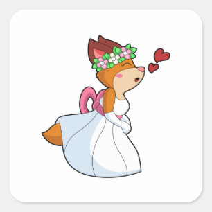 Fox as Bride with with Wedding dress & Flower wrea Square Sticker