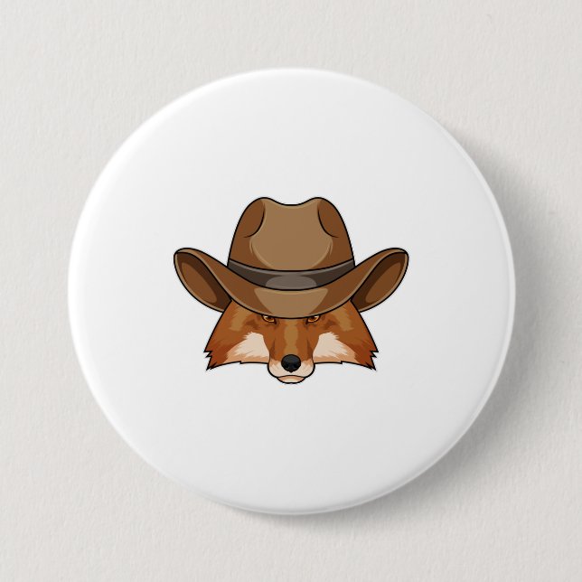 Fox as Cowboy with Hat 3 Inch Round Button (Front)