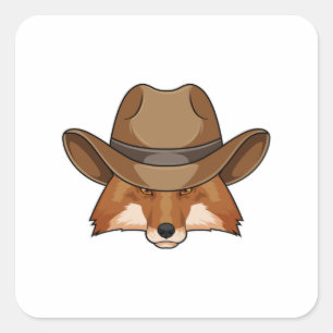 Fox as Cowboy with Hat Square Sticker