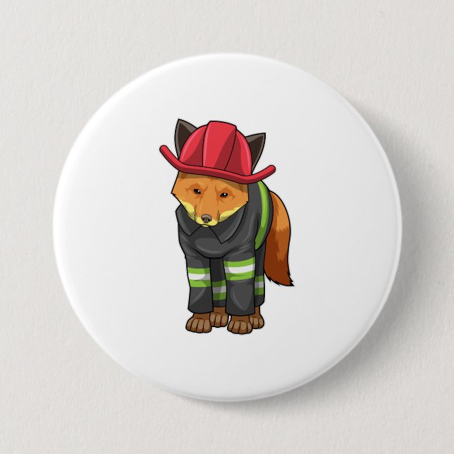 Fox as Firefighter with Helmet 3 Inch Round Button (Front)