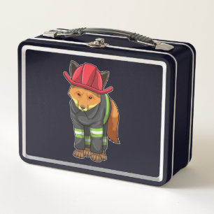 Fox as Firefighter with Helmet Metal Lunch Box