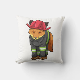 Fox as Firefighter with Helmet Throw Pillow