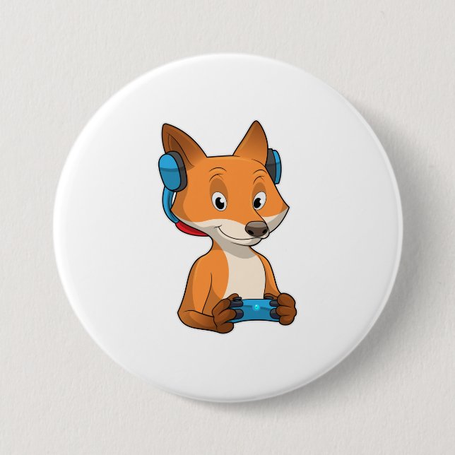 Fox as Gamer with Joystick 3 Inch Round Button (Front)