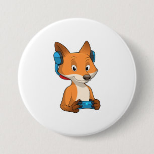 Fox as Gamer with Joystick 3 Inch Round Button